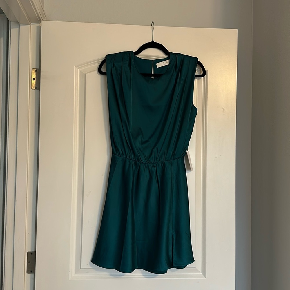 ASTR the Label Teal Satin Mini Dress - Size Small - Picture 2 of 9